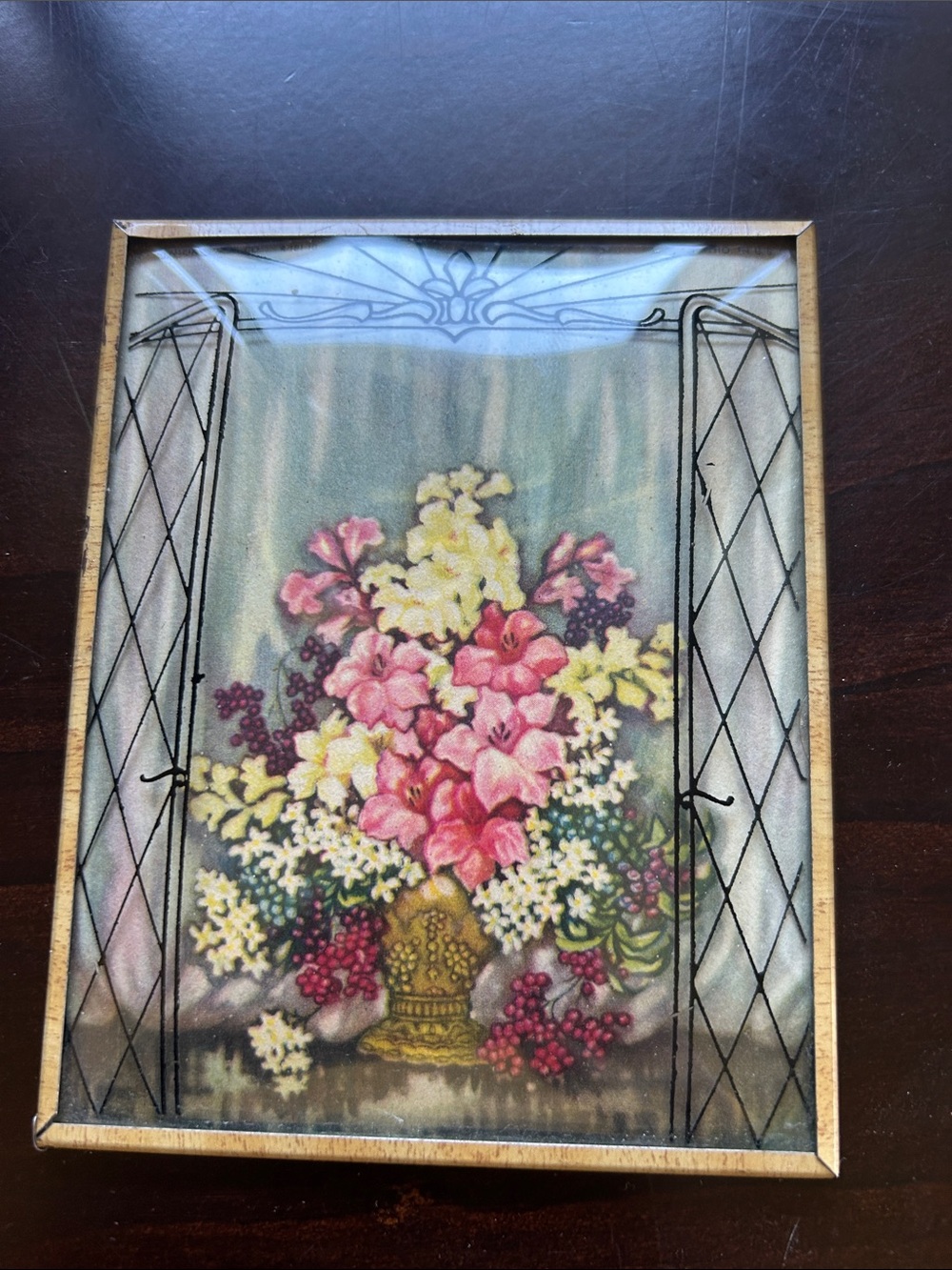 Floral Bouquet Bubble Glass Wall Art Print in Pink, Yellow and Green